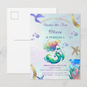 Paarse en gouden zeemeermin Verjaardag onder het Z Uitnodiging Briefkaart (Voorkant / Achterkant)