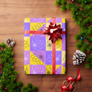 Paarse en gouden zomerse bloemrijke naadloze patro cadeaupapier