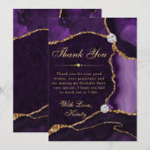 Paarse en goudfaux Glitter Agate Birthday Bedankkaart (Voorkant / Achterkant)