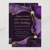 Paarse en goudfaux Glitter Agate Birthday Kaart (Voorkant / Achterkant)