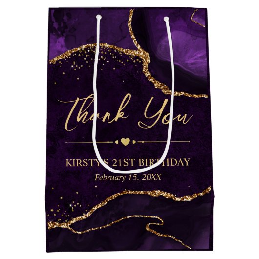 Paarse en goudfaux Glitter Agate Birthday Medium Cadeauzakje (Achterkant)