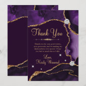 Paarse en goudfaux Glitter Agate Quinceanera Bedankkaart (Voorkant / Achterkant)