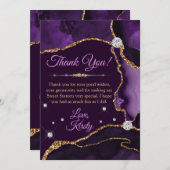 Paarse en goudfaux Glitter Agate Sweet 16 Bedankkaart (Voorkant / Achterkant)