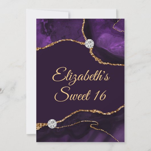 Paarse en goudfaux Glitter Agate Sweet 16 Kaart (Achterkant)