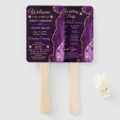Paarse en goudfaux Glitter Agate Wedding Programme Handwaaier (Voorkant en achterkant)