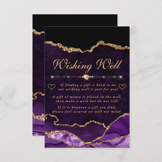 Paarse en goudfaux glitter Agate Wishing Well Informatiekaartje (Voorkant / Achterkant)