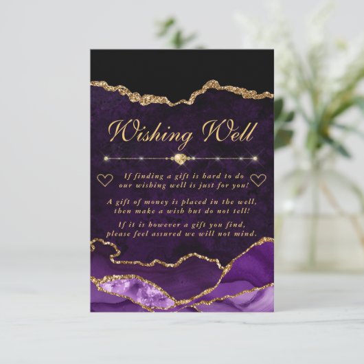 Paarse en goudfaux glitter Agate Wishing Well Informatiekaartje (Staand voorkant)