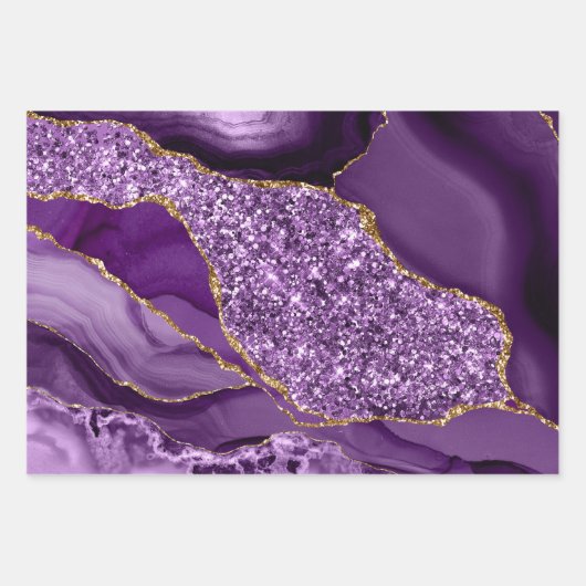 Paarse en goudfaux-glitteragaat inpakpapier vel (Voorkant 3)