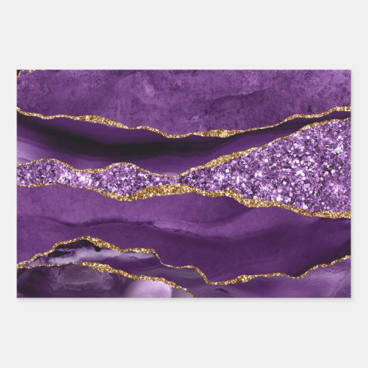 Paarse en goudfaux-glitteragaat inpakpapier vel (Voorkant)