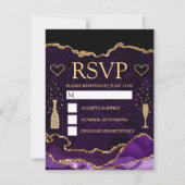Paarse en goudfeeën Glitter Agate Marmer Wedding RSVP Kaartje (Voorkant)
