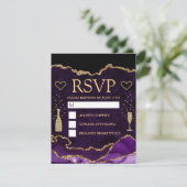 Paarse en goudfeeën Glitter Agate Marmer Wedding RSVP Kaartje (Staand voorkant)