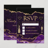 Paarse en goudfeeën Glitter Agate Marmer Wedding RSVP Kaartje (Voorkant / Achterkant)