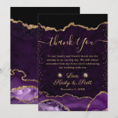 Paarse en goudfeeën Glitter Agate Wedding Bedankkaart (Voorkant / Achterkant)