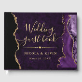 Paarse en goudfeeën Glitter Agate Wedding Gastenboek (Voorkant)