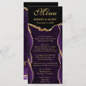 Paarse en goudfeeën Glitter Agate Wedding Menu (Voorkant / Achterkant)