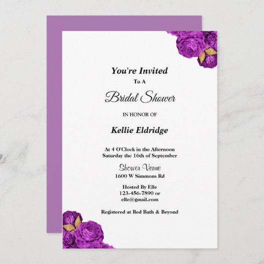 Paarse en goudflesjes met bridale douche kaart (Voorkant / Achterkant)