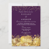 Paarse en goudflora Elegant Wedding Invite Kaart (Voorkant)
