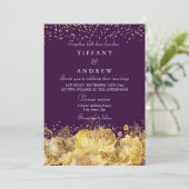 Paarse en goudflora Elegant Wedding Invite Kaart (Staand voorkant)