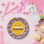 Paarse en goudgeel gepersonaliseerd Afstuderen Papieren Bordje (Feest)