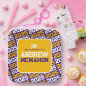 Paarse en goudgeel gepersonaliseerd Afstuderen Papieren Bordje (Feest)