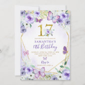 Paarse en goudgeometrische vlinder 17e verjaardag kaart (Voorkant)