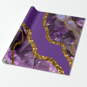 Paarse en goudgetijden Glitter Cadeaupapier