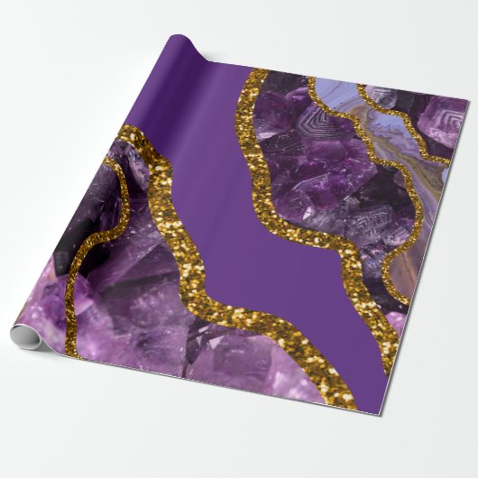 Paarse en goudgetijden Glitter Cadeaupapier (Uitgerold)