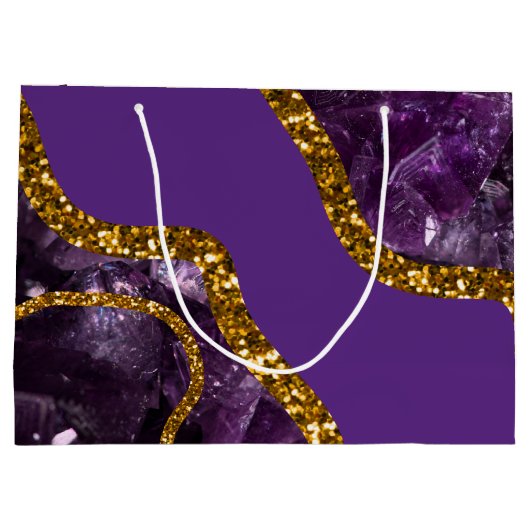 Paarse en goudgetijden Glitter Groot Cadeauzakje (Achterkant)