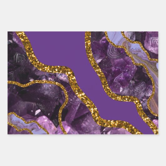 Paarse en goudgetijden Glitter Inpakpapier Vel (Voorkant 3)