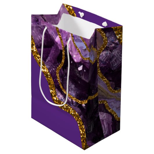 Paarse en goudgetijden Glitter Medium Cadeauzakje (Voorkant Gekanteld)