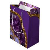 Paarse en goudgetijden Glitter Medium Cadeauzakje (Achterkant Gekanteld)