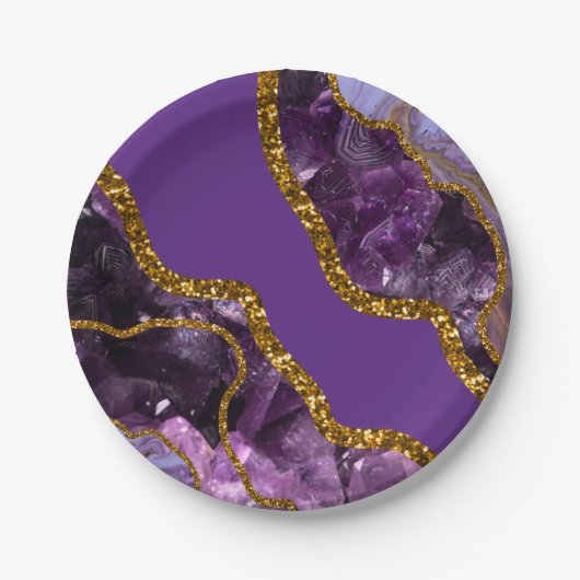 Paarse en goudgetijden Glitter Papieren Bordje (Voorkant)