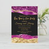 Paarse en goudglam-tranen nieuwjaarsfeest kaart (Staand voorkant)