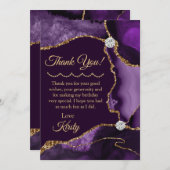 Paarse en goudglitter Agate Birthday Bedankkaart (Voorkant / Achterkant)