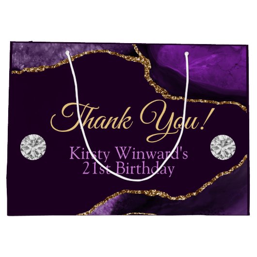 Paarse en goudglitter Agate Birthday Groot Cadeauzakje (Achterkant)