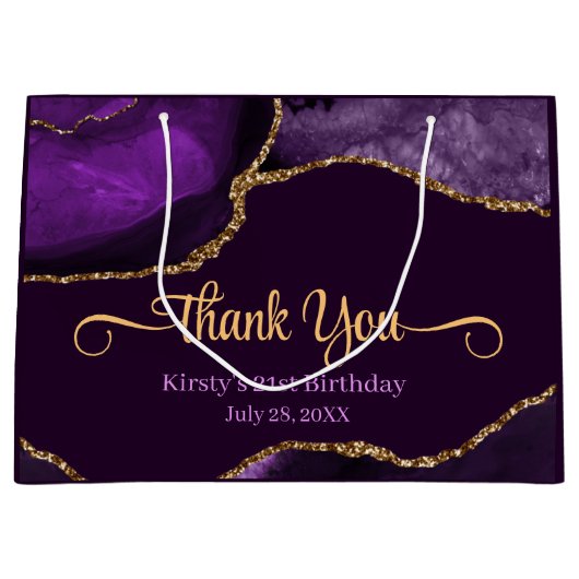 Paarse en goudglitter Agate Birthday Hartelijk dan Groot Cadeauzakje (Voorkant)