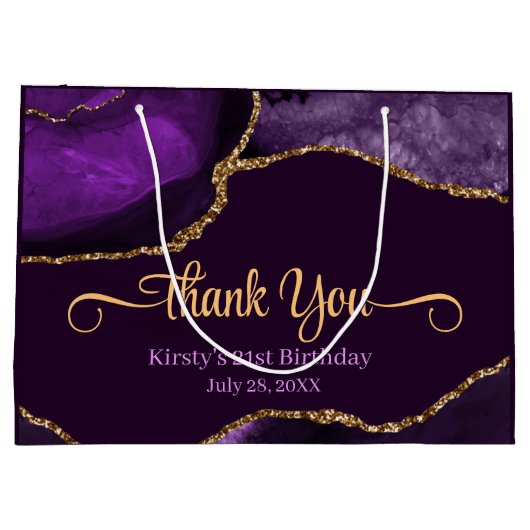 Paarse en goudglitter Agate Birthday Hartelijk dan Groot Cadeauzakje (Achterkant)