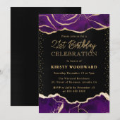 Paarse en goudglitter Agate Birthday Party Kaart (Voorkant / Achterkant)