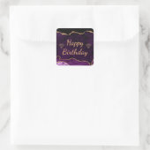 Paarse en goudglitter Agate Happy Birthday Vierkante Sticker (Tas)