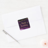 Paarse en goudglitter Agate Happy Birthday Vierkante Sticker (Envelop)