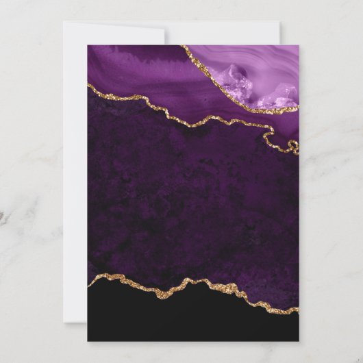 Paarse en goudglitter Agate & Marble Wedding Kaart (Achterkant)