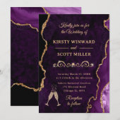 Paarse en goudglitter Agate & Marble Wedding Kaart (Voorkant / Achterkant)