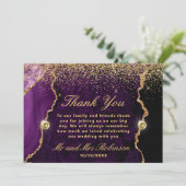 Paarse en goudglitter Agate Marmer Wedding Bedankkaart (Staand voorkant)