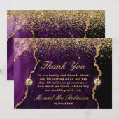 Paarse en goudglitter Agate Marmer Wedding Bedankkaart (Voorkant / Achterkant)