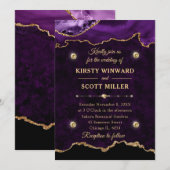 Paarse en goudglitter Agate Marmer Wedding Kaart (Voorkant / Achterkant)