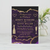 Paarse en goudglitter Agate Marmer Wedding Kaart (Staand voorkant)