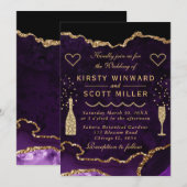 Paarse en goudglitter Agate Marmer Wedding Kaart (Voorkant / Achterkant)