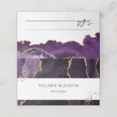 Paarse en goudglitter Agate Wedding Place Card Plaatskaartje (Buitenkant ongevouwen)