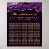 Paarse en goudglitter Agate Wedding Seating Chart Poster (Voorkant)