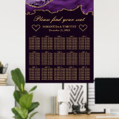 Paarse en goudglitter Agate Wedding Seating Chart Poster (Thuiskantoor)